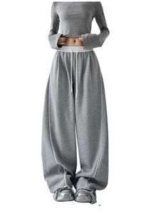 Women's Y2K Wide Leg Cargo Sweatpants Parachute Jogger Pants Drawstring Waist Pockets Casual Joggers - Product Image 2