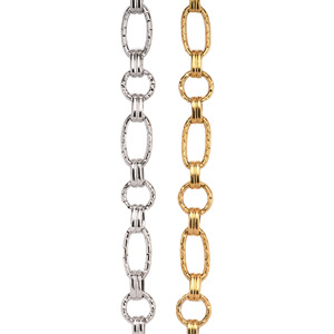 Cadena de Eslabones Ovalados Grabados |   Cadena Gruesa Texturizada de Acero Inoxidable con Baño de Oro PVD de 18K para Fabricación de Joyería y Bolsos DIY - Product Image 1