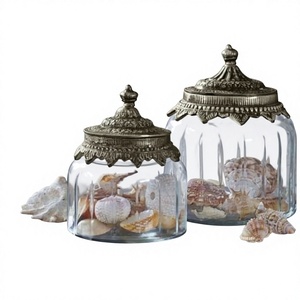 Vintage Luxury Glass Storage Jar Metal Flip Top Lid Airtight Handcrafted Eco-Friendly Design for Kitchen Sundries <b>Bottled</b> Shape - Product Image 1