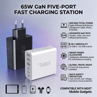 Adaptateur de chargeur mural HNT GaN 65W USB PD3.0 QC3.0 Type C 6 ports à charge rapide certifié CE FCC UKCA pour iPhone 16 15 Pro