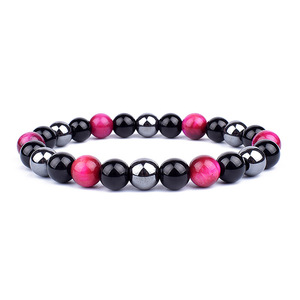 Vente en gros pas cher <span class=keywords><strong>prix</strong></span> hématite bleu rose rouge brun yeux de tigre pierre perlée énergie bracelet pour hommes et femmes bijoux - Product Image 2