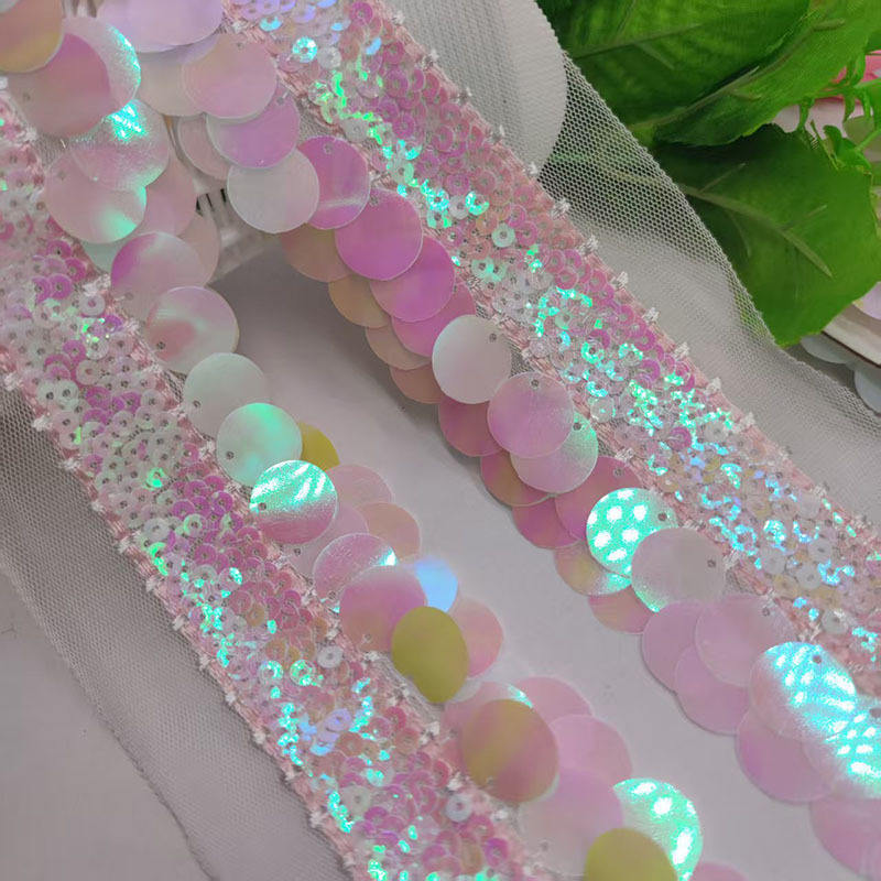 5 cm Wide Machine Embroidered Mesh Lace Circular Pattern Large Bead ...