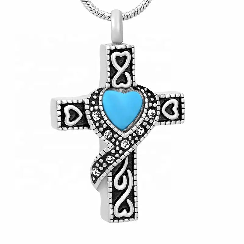 IJD9699 Heart Cross Cremation Ashes Necklace Pendant For Women Keepsake Memorial Urn memorial urn necklace Crystal cross pendant
