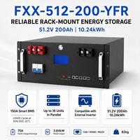 Batería de Litio para Almacenamiento de Energía Solar, Montaje en Rack, 51.2V 200Ah 10.24kWh, Paquete LiFePO4, Protección IP21, Soporta 16 Unidades en Paralelo