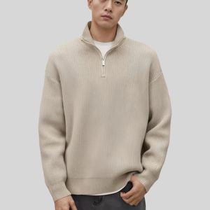 Cárdigan de punto de cuello alto con cremallera para hombre, suéter de otoño antiarrugas de 600g con logotipo personalizado - Product Image 1