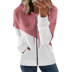 Sweat à capuche éponge d'hiver personnalisé pour femmes fermeture éclair complète épaule tombante Patchwork conception impression 3D en relief avant coton tricoté à capuche - Product Image 6