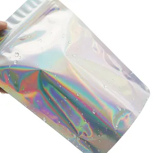 Mini sacs holographiques transparents à impression personnalisée, petits sacs holographiques en Mylar refermables, anti-odeur pour aliments, emballage en plastique à fermeture éclair