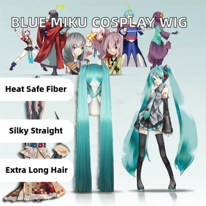 วิกผมใยสังเคราะห์ทนความร้อนสูง Ainizi รุ่นใหม่ล่าสุด ทรงตรงแบบโรสเน็ต  คลื่นเล็กน้อย สีฟ้า มิคุ คอสเพลย์  แบบหนีบสองชั้น  ความหนาแน่น 180% ขนาดเล็ก - Product Image 2