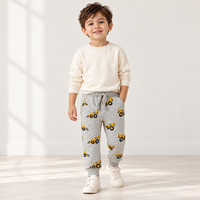 Pantalon de jogging gris pour garçons, imprimé véhicules de construction avec pelles jaunes, taille à cordon de serrage et poches latérales