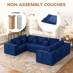 Canapé modulaire en velours côtelé moderne, convertible en lit, rembourrage en éponge, design ergonomique, sans assemblage, avec oreillers pour appartement et salon - Product Image 3