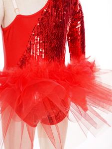 6〜16歳 キッズ 女の子用 スカート付きレオタード ダンスパフォーマンスコスチューム ラテンダンスドレス サンバ衣装 - Product Image 5