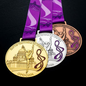 Médailles de compétition de danse personnalisées Or Argent Bronze <span class=keywords><strong>Trio</strong></span> avec strass Design étoile de gymnastique 3D - Product Image 4