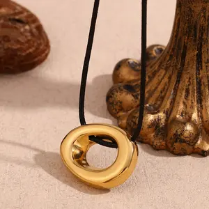 Summer Jewelry Hollow Hoop Pendant Necklace Rope Chain Necklace Gold Plated Stainless Steel Jewelry