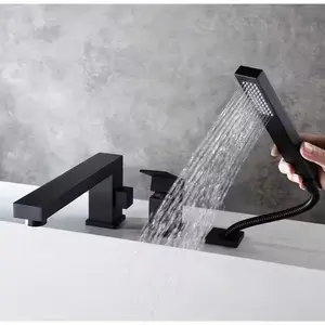 Lusa Luxo escondido com chuveiro torneira de bico longo torneira de banheira lateral de latão