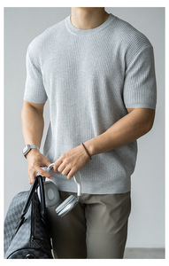 Camiseta de Verano para Hombre, Cuello Redondo, Manga Corta, Tejido de Punto, Alta Calidad, Transpirable, Secado Rápido, Casual, Lisa, Corte Regular, Color Sólido, para Actividades al Aire Libre - Product Image 3
