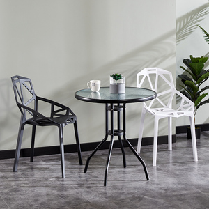Ban công nhỏ ngoài trời Bàn cà phê kim loại sắt đường nước thủy tinh ăn uống chân thép tròn đơn giản bàn vườn Bắc Âu - Product Image 2