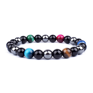Vente en gros pas cher <span class=keywords><strong>prix</strong></span> hématite bleu rose rouge brun yeux de tigre pierre perlée énergie bracelet pour hommes et femmes bijoux - Product Image 4