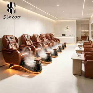 Sillón de Pedicura Eléctrico Ajustable Marrón con Función de Pulverización, Cuero/Cuero Sintético, Drenaje Automático para Salón de Uñas y Spa - Product Image 1