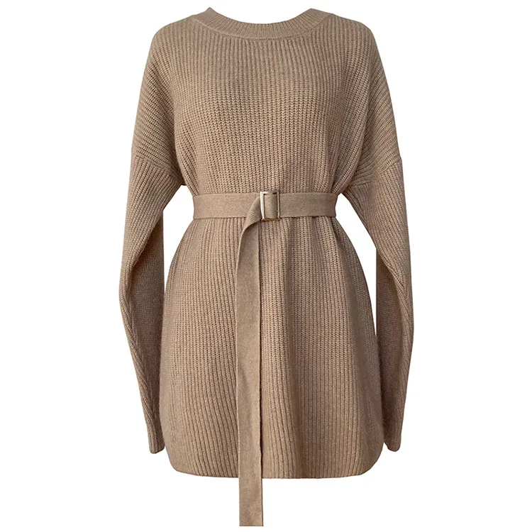wholesale Classical design Khaki color autumn knitted casual sweat sweater dress with for women