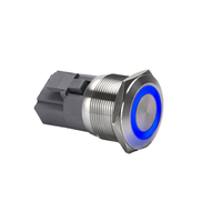 Interruptor de Botón Pulsador Metálico de 19mm, 1NO, 24V, Momentáneo, con Anillo LED Iluminado, Terminal de Soldadura, Control Industrial, IP22, 1A