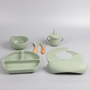 Eversoul-Lot de 6 plats en silicone pour enfants <span class=keywords><strong>et</strong></span> bébés, <span class=keywords><strong>assiette</strong></span> à ventouse, bol, bavoir, cuillère, fourchette, ensemble d'alimentation - Product Image 6