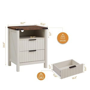 <span class=keywords><strong>Table</strong></span> de chevet moderne blanche avec station de recharge, <span class=keywords><strong>table</strong></span> de chevet cannelée de 20 pouces pour chambre à coucher avec 2 tiroirs, <span class=keywords><strong>table</strong></span> d'appoint en MDF - Product Image 1
