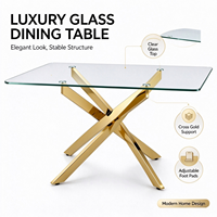 Table à manger rectangulaire en verre trempé transparent de luxe pour salon, avec pieds en acier inoxydable, pour hôtels et écoles