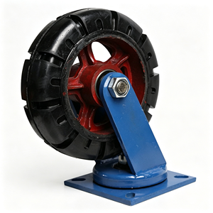 Blue Industrial Caster Wheel With Polyurethane Tread Ball Bearing 95×65 mm Base Plate M10×25 mm Thread - Product Image 1
