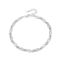 Handgemachtes reines Silber Blätter und Blumen Design Ketten armband 17 3cm für Frauen
