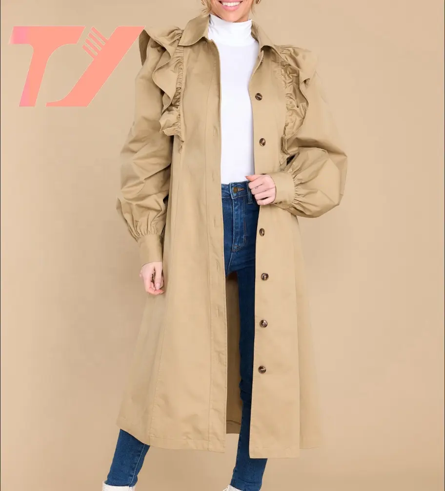 TUOYI गर्म बिक्री डबल-परत थोक कोट महिला लंबी आस्तीन शाल कॉलर खाई coatLove मस्तिष्क पर ऊंट कोट