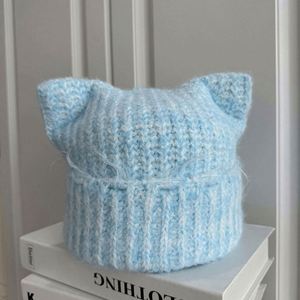 2025 New Arrival High Quality Winter Thickened Warm Cute Cat Ear Unisex Knitted Breathable Waterproof Travel Beanie <b>Hat</b> - Product Image 2