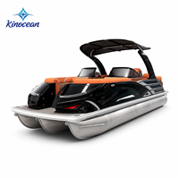 Bateau ponton de luxe personnalisable et spacieux à 12 places, avec clôture sportive, échelle de bain, table et écran – Embarcation nautique haut de gamme