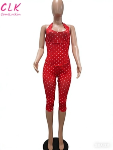 <span class=keywords><strong>Mono</strong></span> elegante de moda para mujer con cuello halter, diseño de espina de pescado, cierre de cremallera en la cintura, estampado de <span class=keywords><strong>lunares</strong></span>, estilo urbano, de una pieza. - Product Image 3