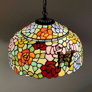 LongHuiJing Tiffany <b>Chandelier</b> 16-Inch Wide Multicoloured Stained Glass Two-Color Flower Lampshade Pendant <b>Lights</b> Halogen/LED - Product Image 3
