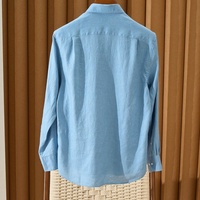 Kemeja Pria Kasual Mewah Premium 100% Linen Kain Linen Berkualitas Tinggi Model Mandarin Oversize Polos Musim Panas Kancing Panjang OEM Custom