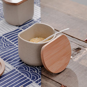 Vaso di condimento per la vendita calda vasetto di spezie da cucina Set di sale e pepe con coperchio in legno di bambù e cucchiaio - Product Image 3