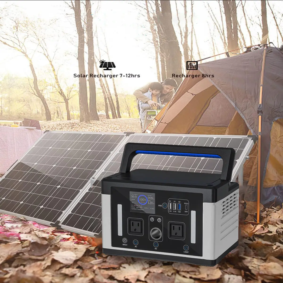 600W 700W Backup Lithium Battery Pure Sine Wave AC Outlet Solar Generator Portable Power Station for Outdoors Camping Traveling