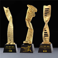 Trophée Musical en Verre Cristal Microphone Chantant Plaqué Or/Argent/Bronze Écologique Logo Personnalisé 280mm Poli