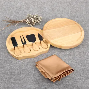 Cheese Knife Set Wood Handle Cheese Slicer Butter Knife And Fork 4pcs Stainless Steel With Rubber Wooden Fork Custom Shape