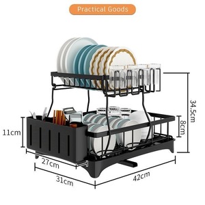 Sea Shark Countertop Dish Rack Carbon Steel 2 Tier Drain Rack Kitchen Storage Organizer For <b>Plates</b> Bowls Glasses - Product Image 5