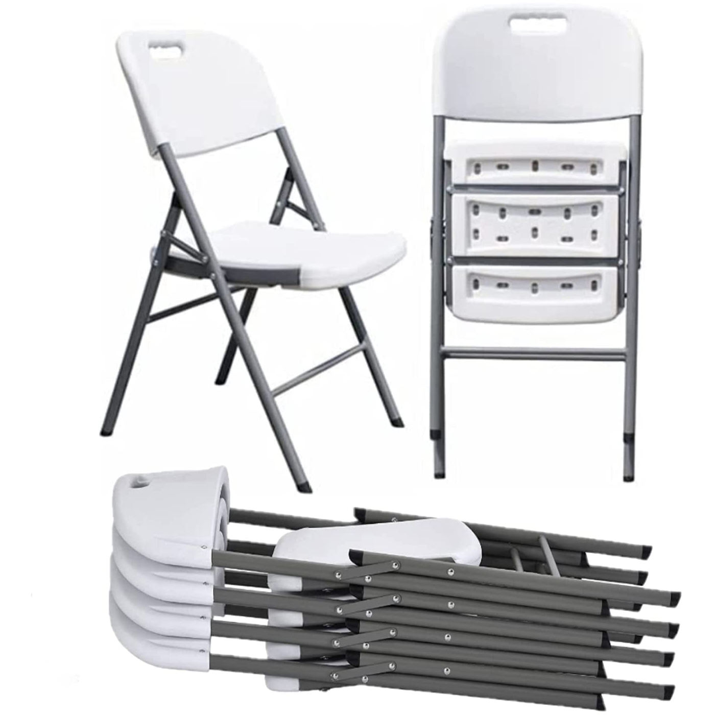 Chaises pliantes en plastique blanc pour la location d'événements HDPE Capacité de poids Empilable Pliable Portable Meeting Party Heavy Duty 650 Lbs