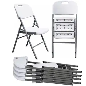 White Plastic Folding Chairs for Events Rental HDPE Weight Capacity Stackable Foldable Portable Meeting Party Heavy Duty 650 Lbs