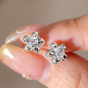 Fashion Flower Shape 18K Gold Plated Heart Cut Zircon Dainty Stud Earrings For Women Gift - Product Image 5