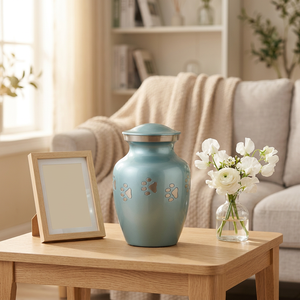 Pet Cremation <b>Urn</b> with Paw Prints Design Teal Color Small Size for Dogs <b>Cats</b> - Product Image 2