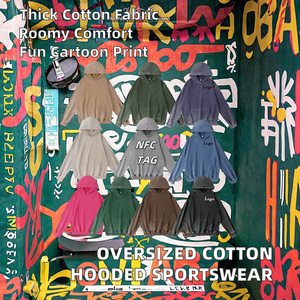 Pantalones Deportivos de Gran Tamaño con Capucha y Logotipo de Dibujos Animados para Hombre, 100% Algodón, Acabado Lavado, Listos para el Invierno - Product Image 2