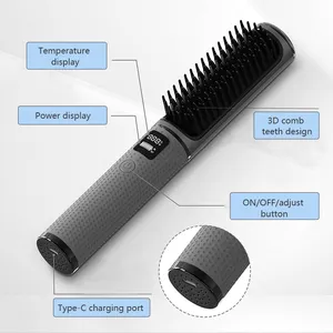 Profesional Best Mini Cordless Portable Hot Comb Straightener Electric Hair Straightener Brush