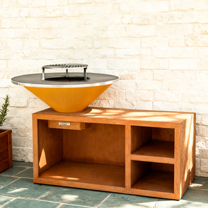 Brasero Moderno de Acero Corten con Soporte de Madera, Parrilla para Exteriores, Barbacoa de Carbón, Unidad de Calefacción para Patio, Acabado Pintado - Product Image 1