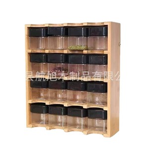 Wooden <b>Spice</b> <b>Jar</b> Rack 4 Layers Hanging Wall Storage For Kitchen Natural Wood Color Plastic Lid L Size - Product Image 5