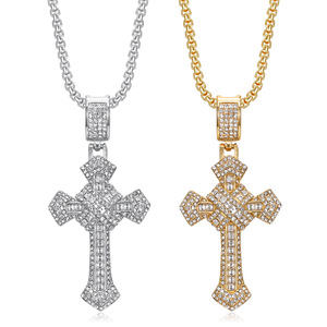Colliers pendentifs pour hommes en acier inoxydable de style hip-hop gothique C&J, avec croix de Jésus et zircone cubique glacée, sans ternissement, cadeau - Product Image 5