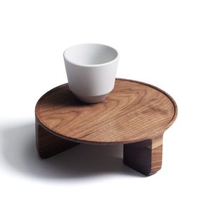 Vassoio Rotondo Galleggiante con Piedini Alti in Legno Massello di Noce Nero e Faggio, Stile Giapponese, Multifunzione, Porta Teiera - Product Image 1